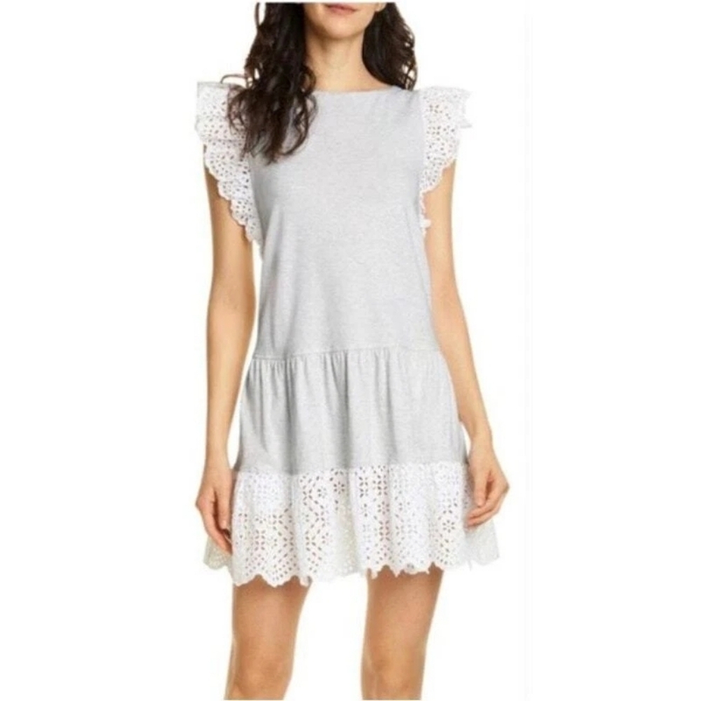 La Vie Rebecca Taylor Gray Eyelet Mini Dress M